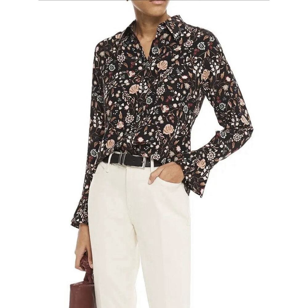 FRAME 70s Floral Print Silk Crepe De Chine Shirt Size S